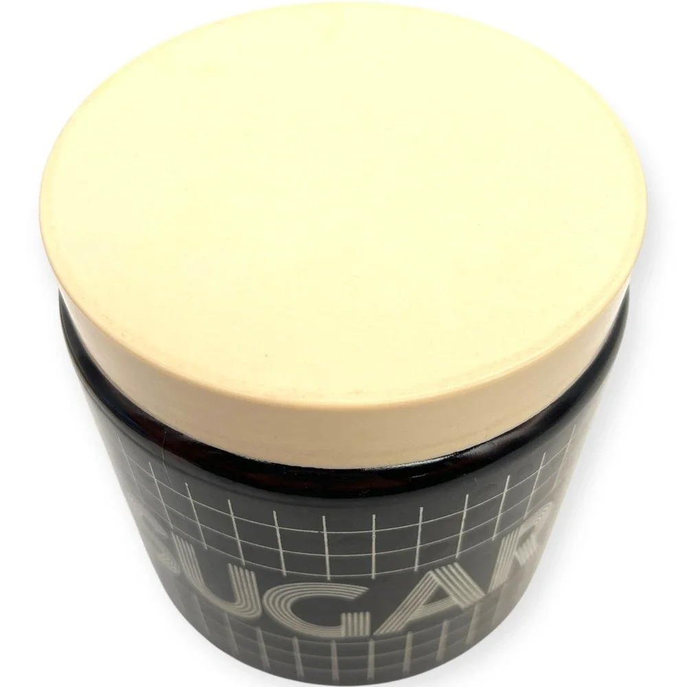 Vtg 1970s Grid Pattern Sugar CLP England Brown Glass Canister England UK Mod